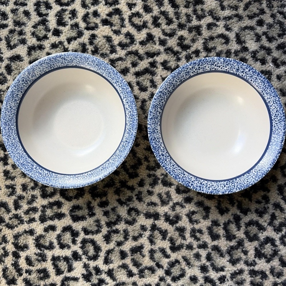Pfaltzgraff Seaspray Coupe Bowl Blue Speckled Border Inner Band Lot Of 2 Cottage